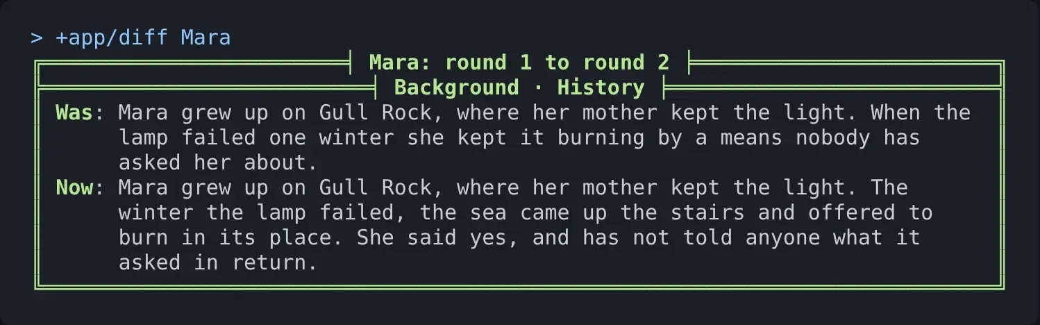+app/diff Mara: the Background field, what it said in round 1 and what it says in round 2