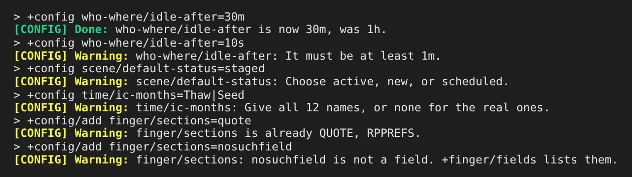 Changes to several settings: one done, the rest refused with what each accepts