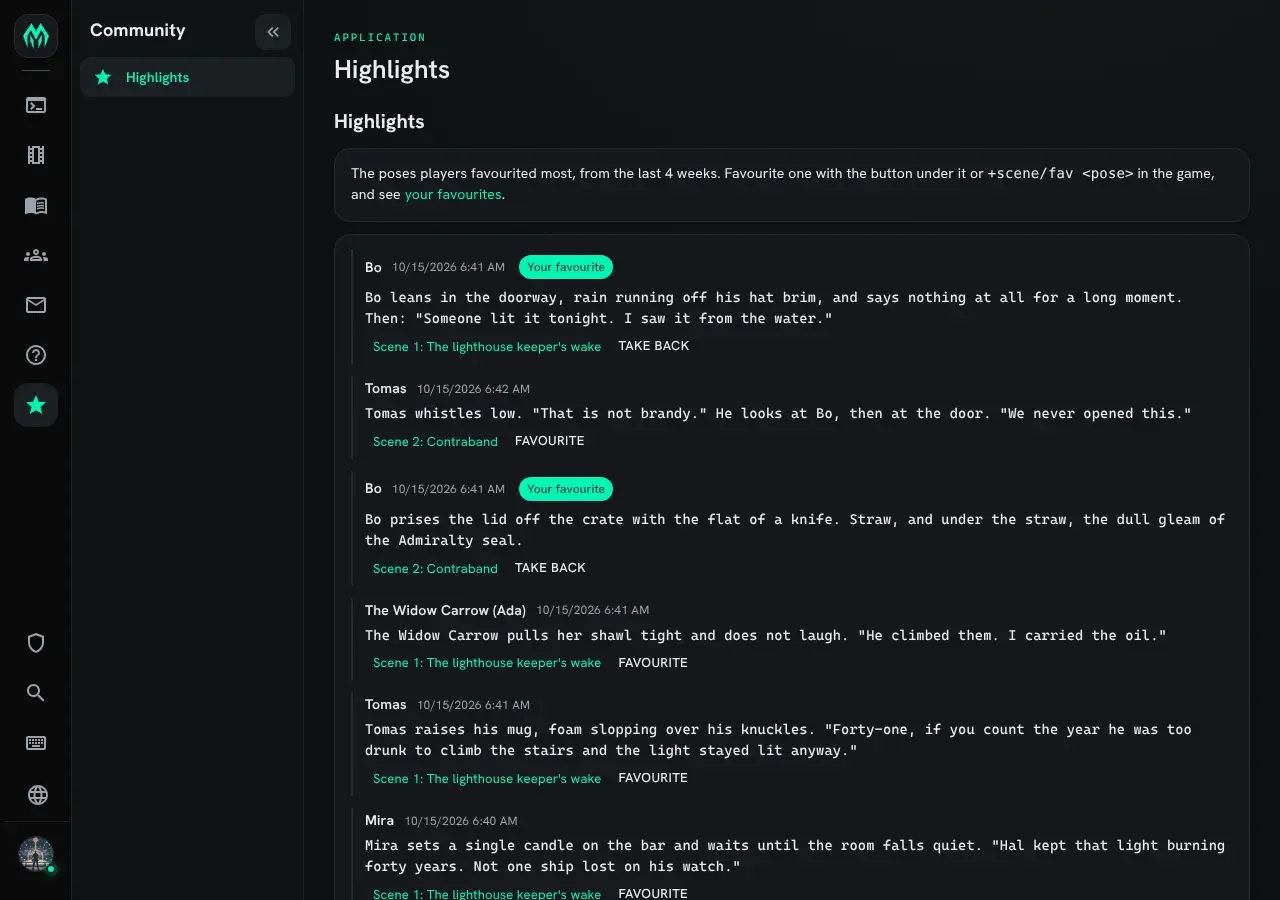 The Highlights page with poses from two scenes