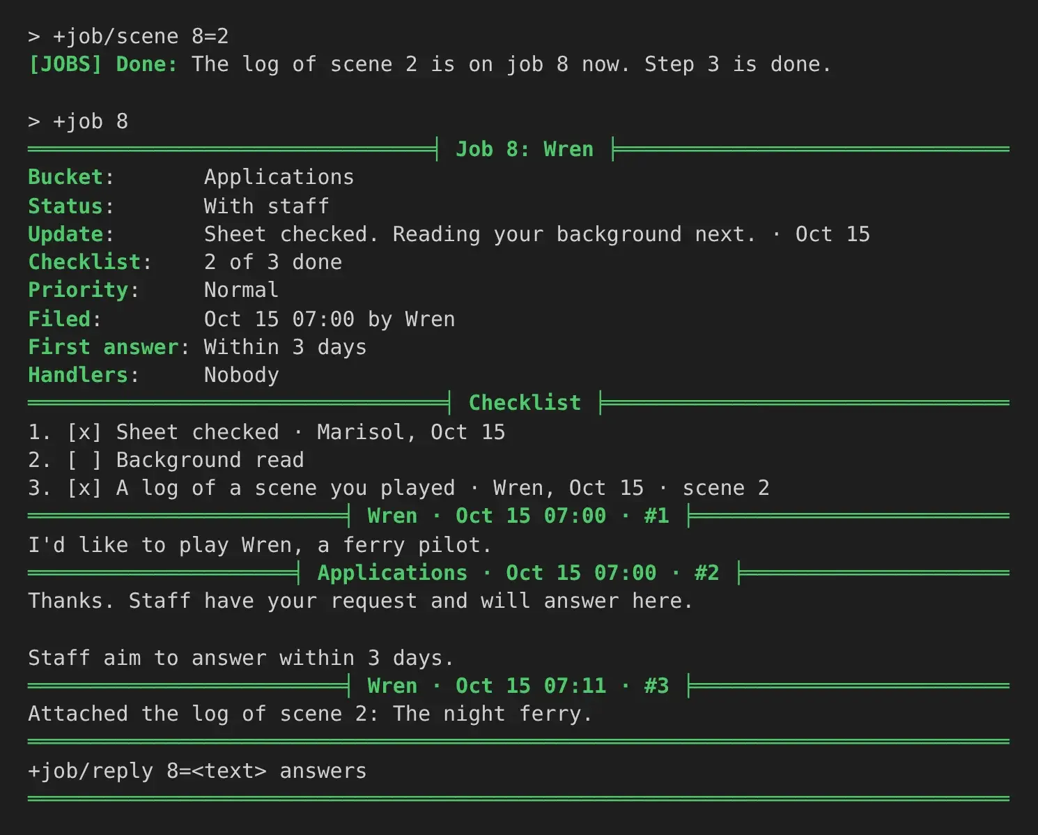 The same job in a terminal