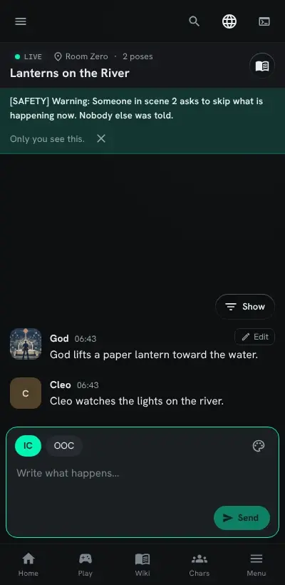 The banner on the scene's live page on a phone