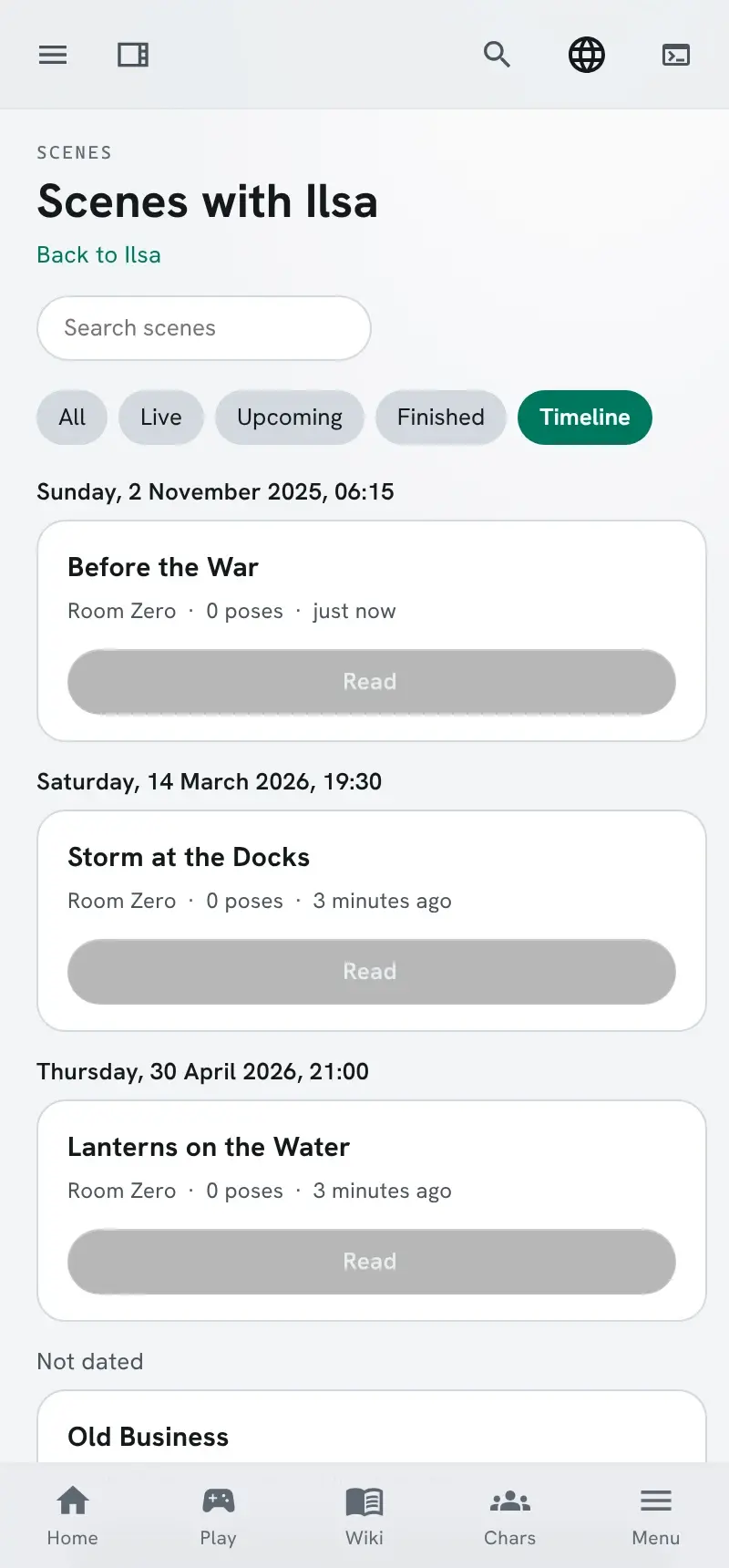 The same page on a phone, the chips wrapping under the search box