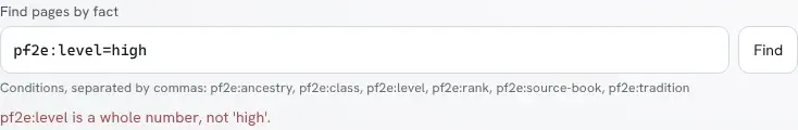 The box with pf2e=high, and under it: pf2e is a whole number, not 'high'.